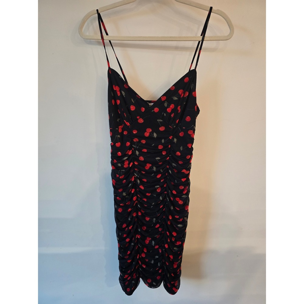 Cherry Print Ruched Bodycon Mini Dress Y2K Retro Pin Up Cami Dress